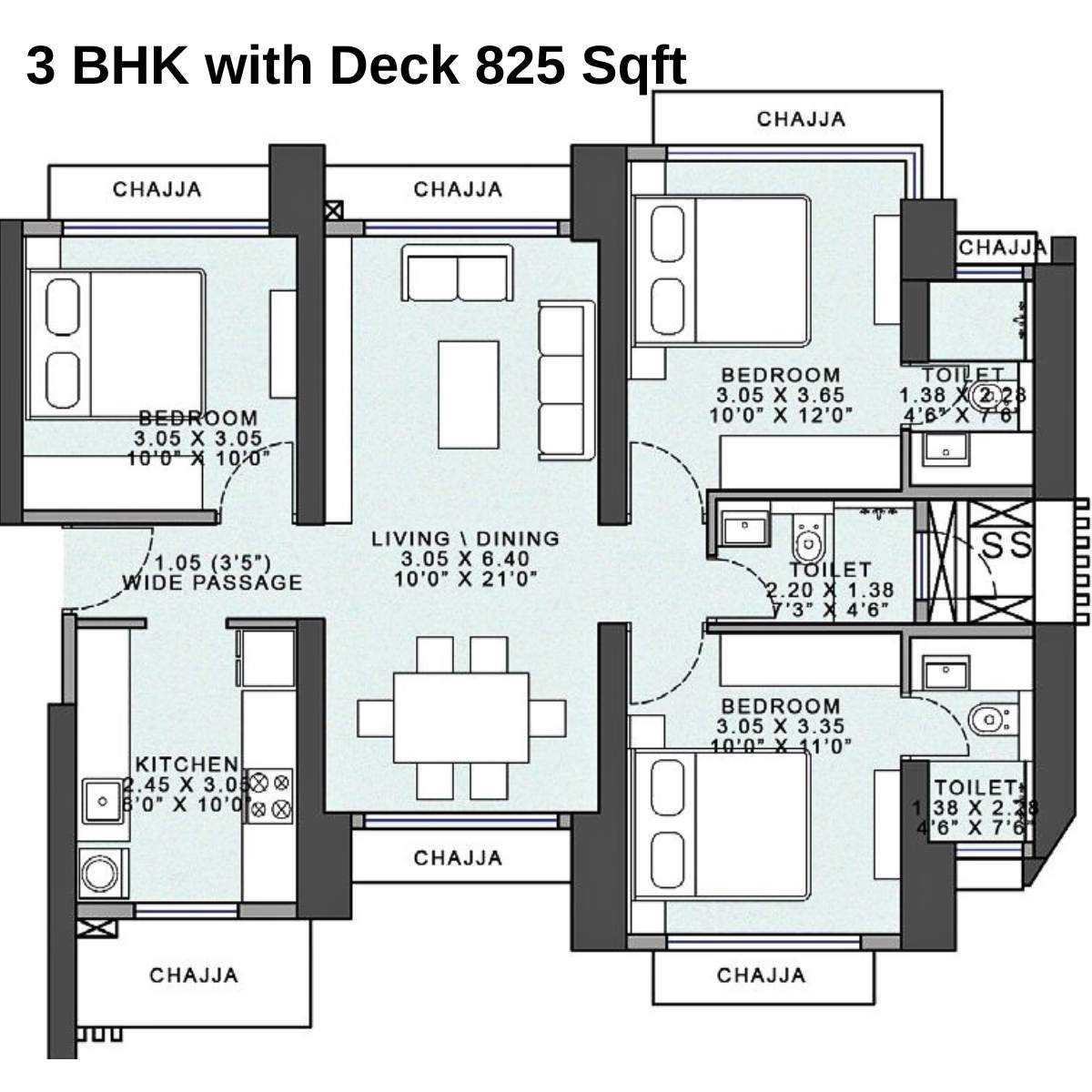 Wadhwa-Atmosphere-Floor-Plan-Tower-Solis-3-BHK-with-Deck-825-Sqft